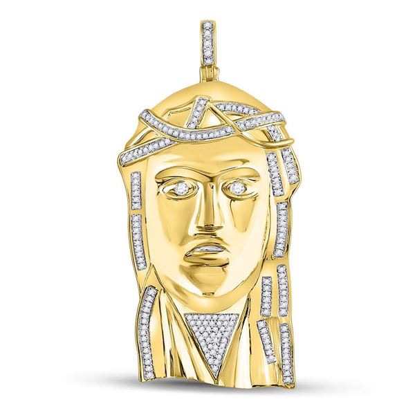 Mens Diamond Jesus Face Charm Pendant 1/2 Cttw 10kt Yellow Gold