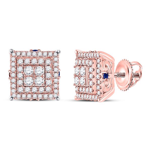 Diamond Blue Sapphire Square Earrings 1 Cttw 14kt Rose Gold