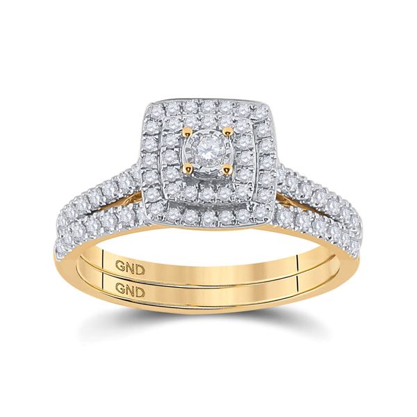 Diamond Halo Bridal Wedding Ring Band Set 1/2 Cttw 10kt Yellow Gold