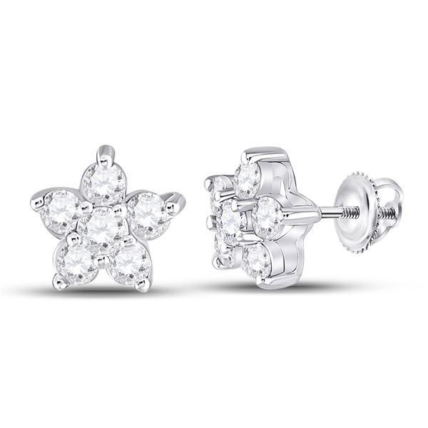 Diamond Star Cluster Earrings 3/8 Cttw 10kt White Gold