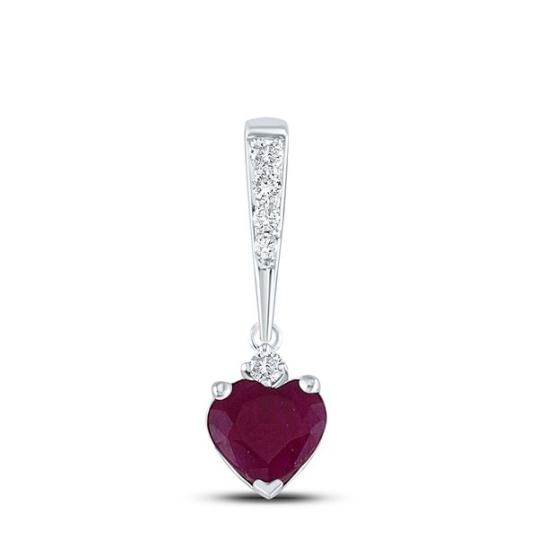 Heart Lab-Created Ruby Solitaire Pendant .03 Cttw 10kt White Gold