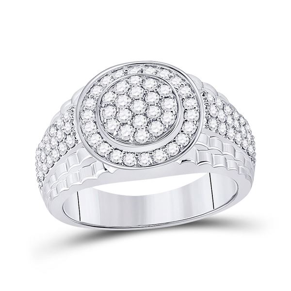Mens Diamond Fashion Cluster Ring 1-3/8 Cttw 10kt White Gold