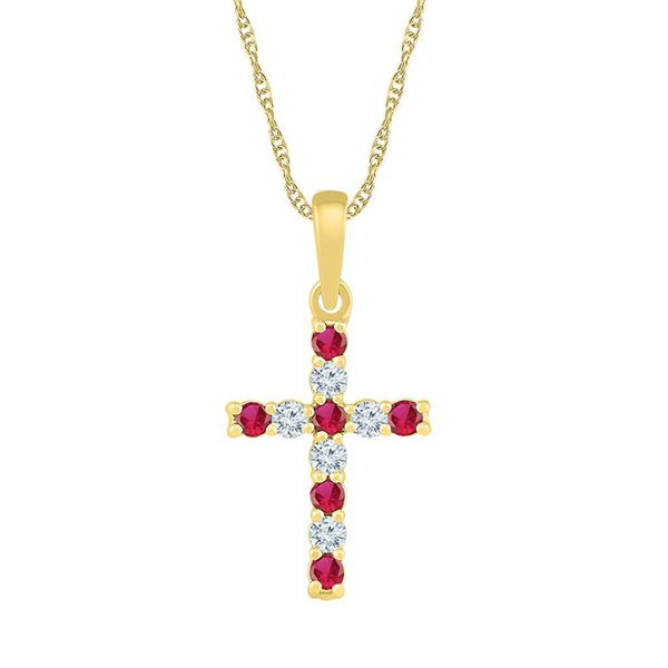 Lab-Created Ruby Cross Pendant 3/8 Cttw 10kt Yellow Gold