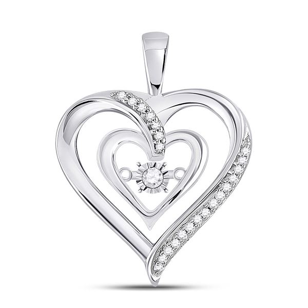 Diamond Moving Twinkle Solitaire Heart Pendant 1/10 Cttw 10kt White Gold