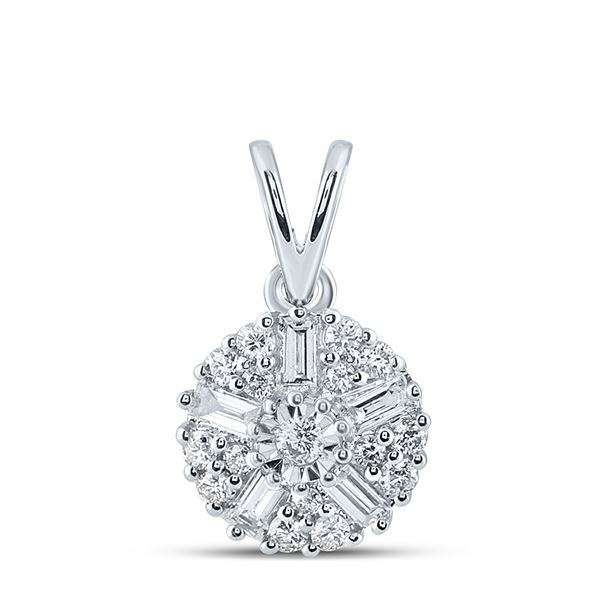 Baguette Diamond Cluster Pendant 1/4 Cttw 14kt White Gold