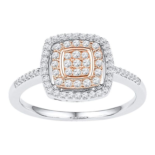 Diamond Square Frame Cluster Ring 3/8 Cttw 10kt White Rose-tone Gold