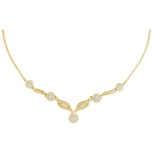 Princess Diamond Cluster Luxury 18" Necklace 1 Cttw 14kt Yellow Gold