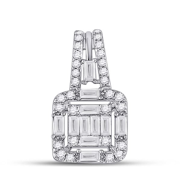 Baguette Diamond Square Pendant 3/8 Cttw 14kt White Gold