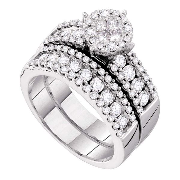 Princess Diamond Bridal Wedding Ring Band Set 1-3/4 Cttw 14kt White Gold
