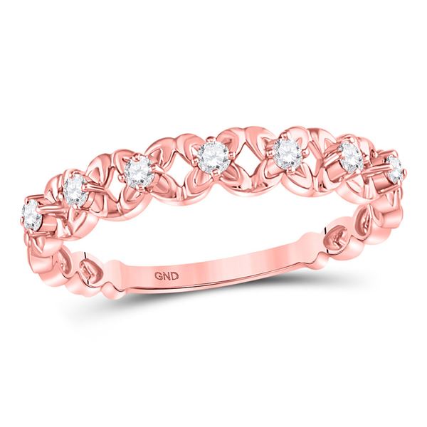 Diamond Flower Petal Stackable Band Ring 1/6 Cttw 10kt Rose Gold
