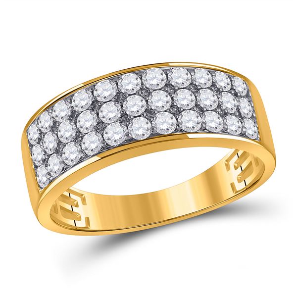 Mens Diamond Pave Band Ring 1-3/8 Cttw 14kt Yellow Gold