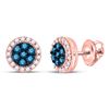 Image 1 : Blue Color Enhanced Diamond Flower Cluster Earrings 1/2 Cttw 10kt Rose Gold