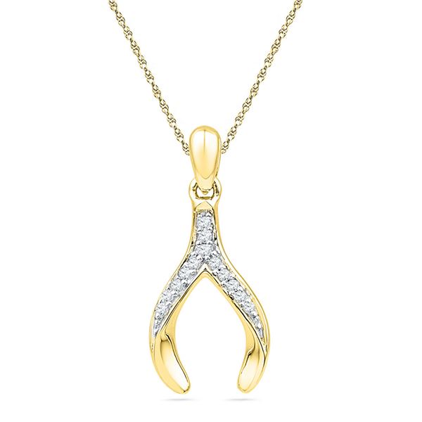 Wishbone Lucky Pendant 1/20 Cttw 10k Yellow Gold