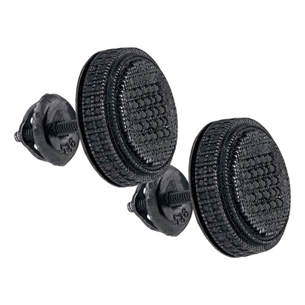 Black Sterling Silver Mens Color Enhanced Diamond Circle Cluster Earrings 1/6 Cttw Black Sterling Si