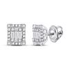 Image 1 : Baguette Diamond Square Cluster Earrings 3/8 Cttw 14kt White Gold