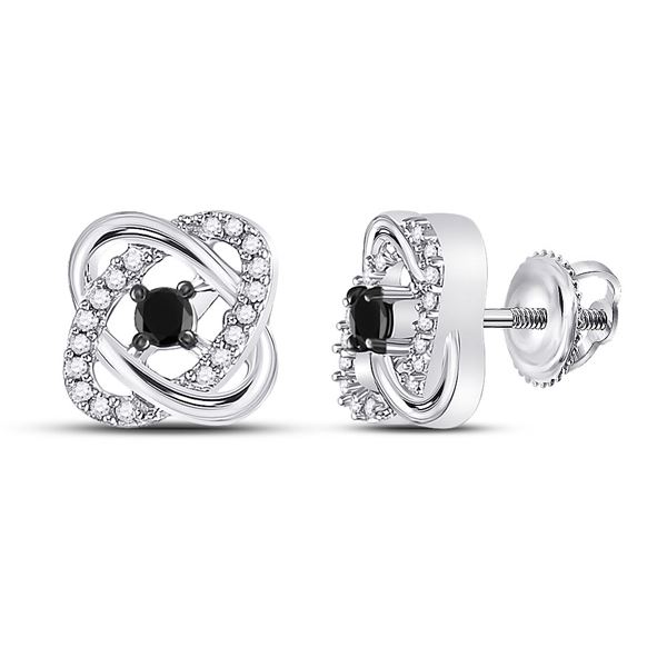 Black Color Enhanced Diamond Fashion Earrings 1/4 Cttw 10kt White Gold