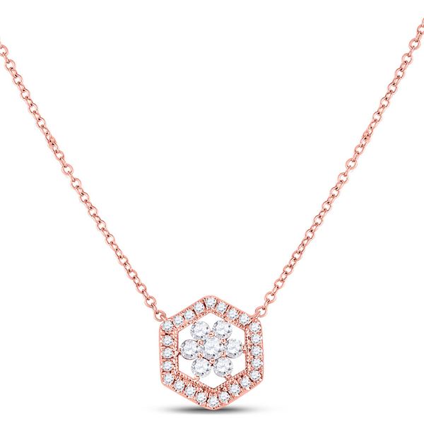Diamond Geometric Cluster Necklace 1/3 Cttw 14kt Rose Gold