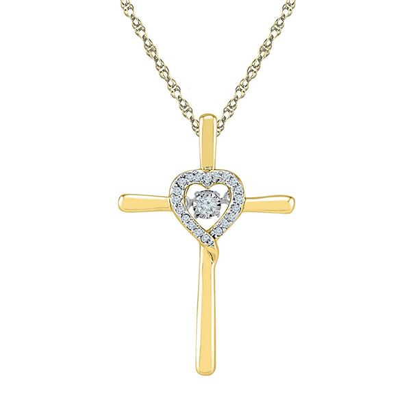 Diamond Solitaire Cross Heart Religious Pendant 1/10 Cttw 10kt Yellow Gold