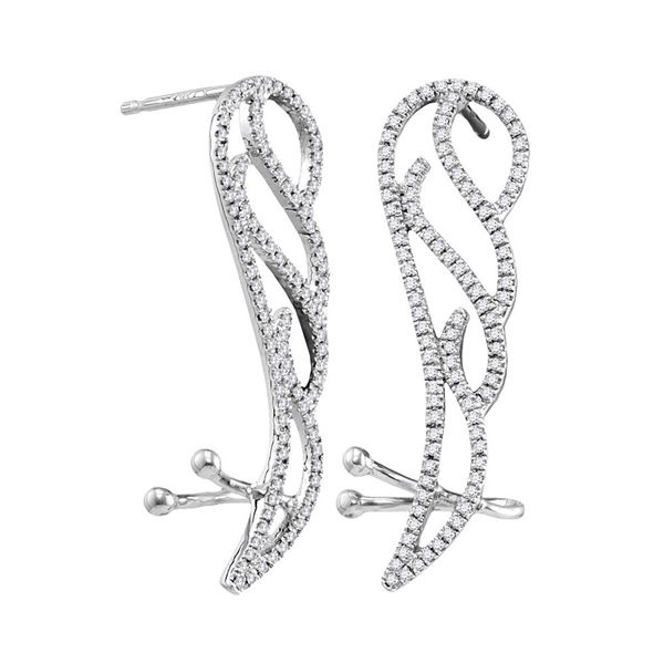 Diamond Angel Wing Climber Earrings 1/3 Cttw 10kt White Gold