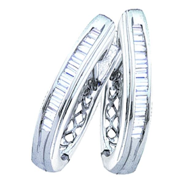 Baguette Diamond Hoop Earrings 1/3 Cttw Sterling Silver
