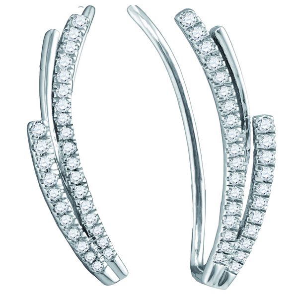 Diamond Double Row Climber Earrings 1/3 Cttw 10kt White Gold