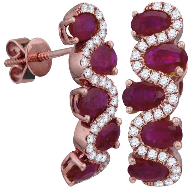 Oval Ruby Diamond Hoop Earrings 2-7/8 Cttw 18kt Rose Gold