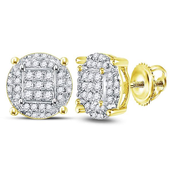 Mens Diamond Circle Cluster Earrings 1/4 Cttw 10kt Yellow Gold