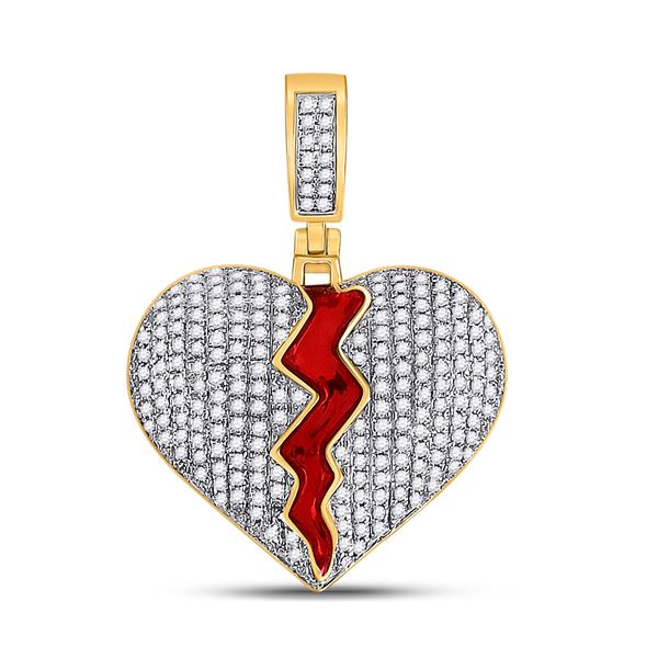 Mens Diamond Broken Split Heart Charm Pendant 3/4 Cttw 10kt Yellow Gold