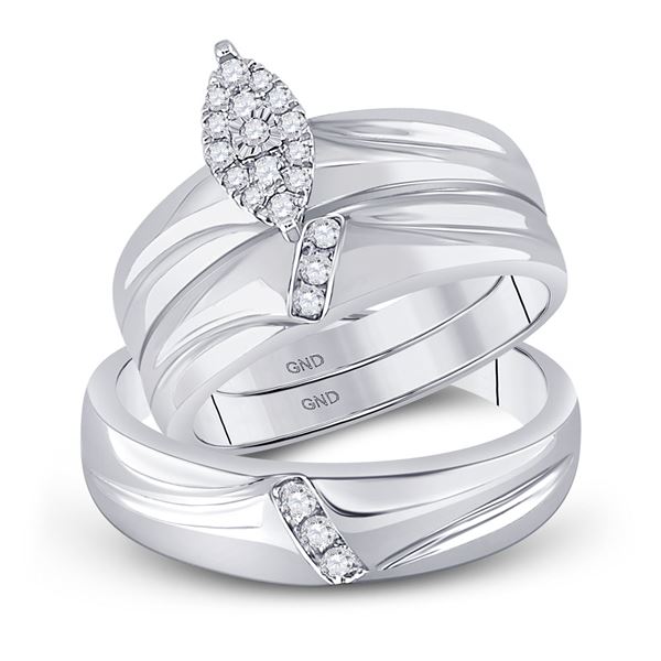 His Hers Diamond Cluster Matching Wedding Set 1/4 Cttw 10kt White Gold