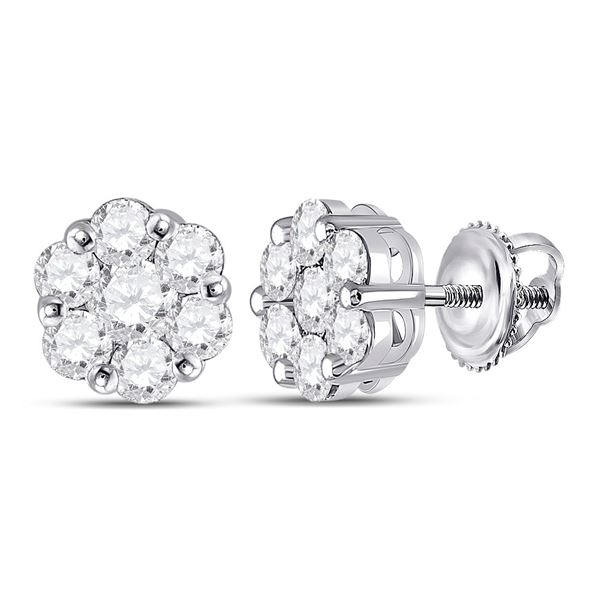 Diamond Flower Cluster Earrings 1-3/4 Cttw 14kt White Gold