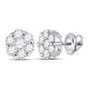 Image 1 : Diamond Flower Cluster Earrings 1-3/4 Cttw 14kt White Gold