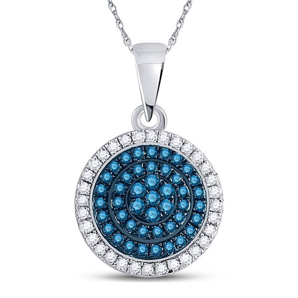 Blue Color Enhanced Diamond Circle Pendant 1/3 Cttw 10kt White Gold
