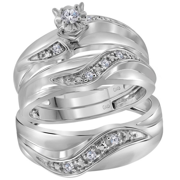 His Hers Diamond Solitaire Matching Wedding Set 1/6 Cttw 10kt White Gold