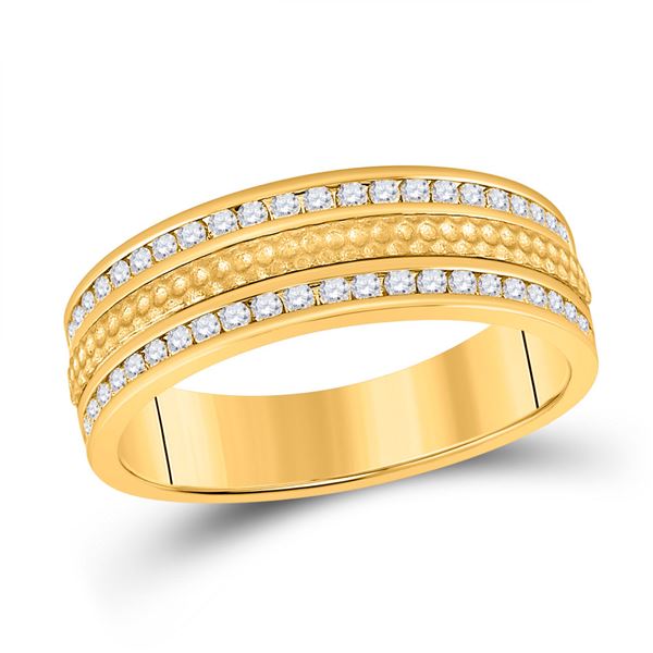 Mens Diamond Wedding Hammered Band Ring 1/2 Cttw 14kt Yellow Gold