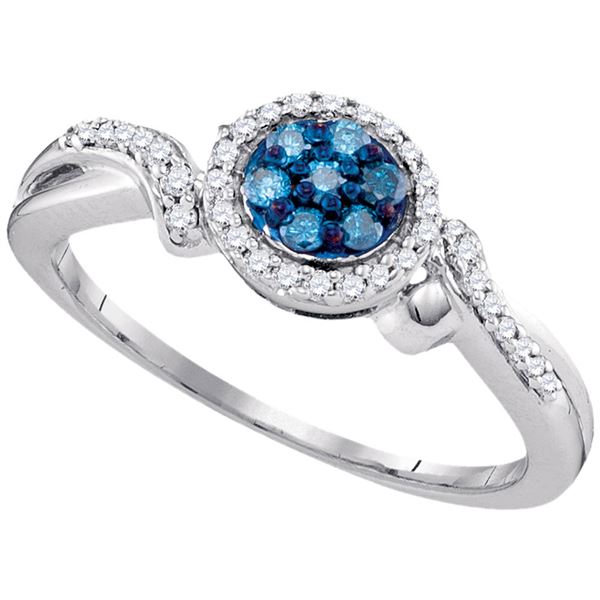Blue Color Enhanced Diamond Cluster Ring 1/4 Cttw 10kt White Gold