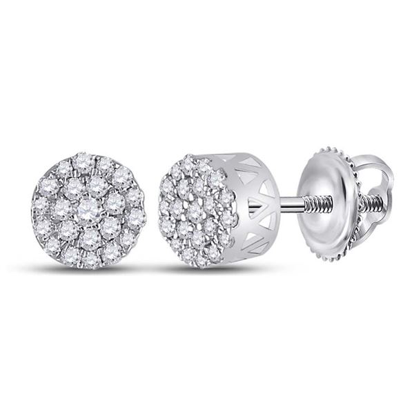 Diamond Cluster Earrings 1/4 Cttw 14kt White Gold