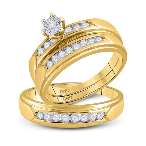 His Hers Diamond Solitaire Matching Wedding Set 1/2 Cttw 14kt Yellow Gold