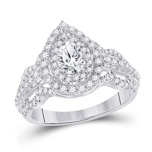 Pear Diamond Solitaire Bridal Wedding Engagement Ring 1-1/3 Cttw 14kt White Gold