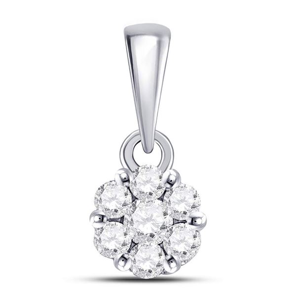 Diamond Flower Cluster Pendant 1/4 Cttw 14kt White Gold