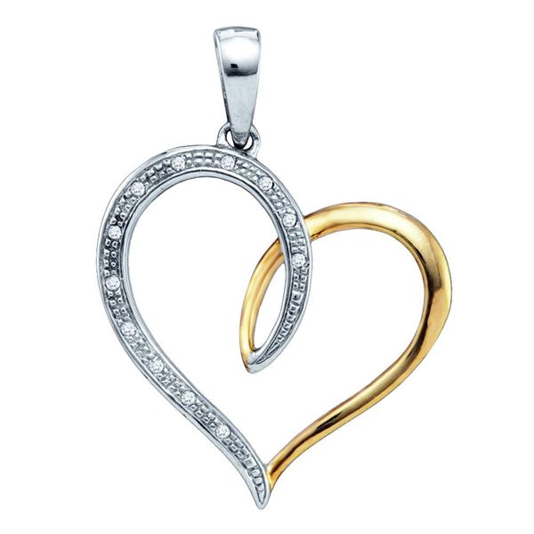 Diamond Two-tone Heart Pendant 1/20 Cttw Sterling Silver