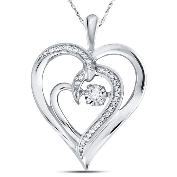 Diamond Heart Moving Twinkle Pendant .03 Cttw Sterling Silver