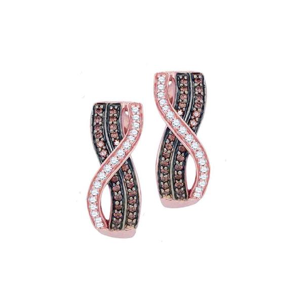 Brown Diamond Vertical Crossover Stripe Hoop Earrings 1/2 Cttw 10kt Rose Gold