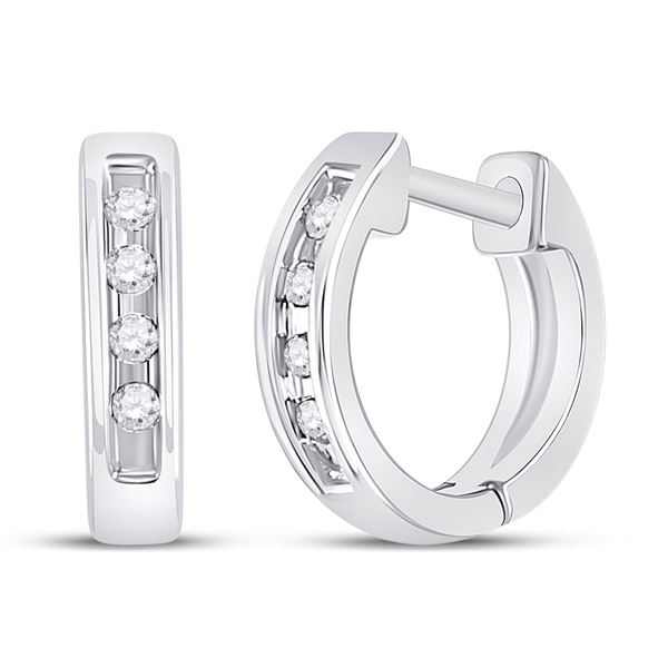 Diamond Single Row Huggie Earrings 1/20 Cttw 10kt White Gold