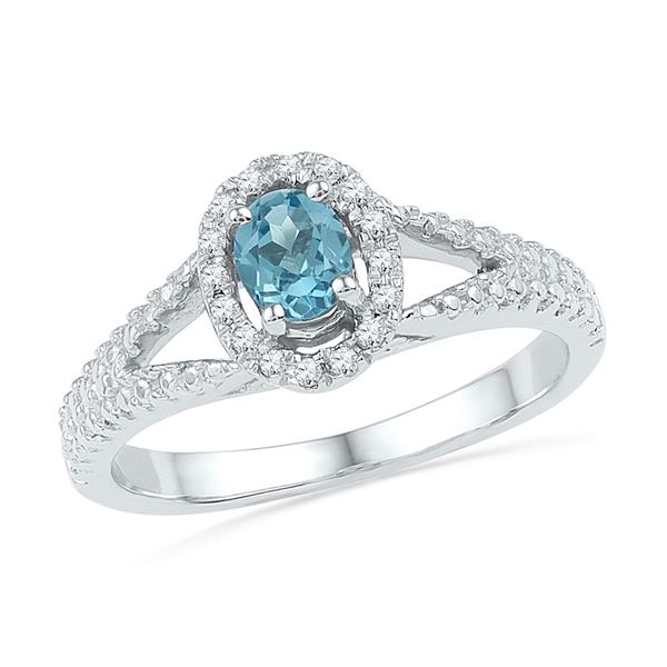 Oval Lab-Created Blue Topaz Solitaire Diamond Ring 1/2 Cttw 10kt White Gold