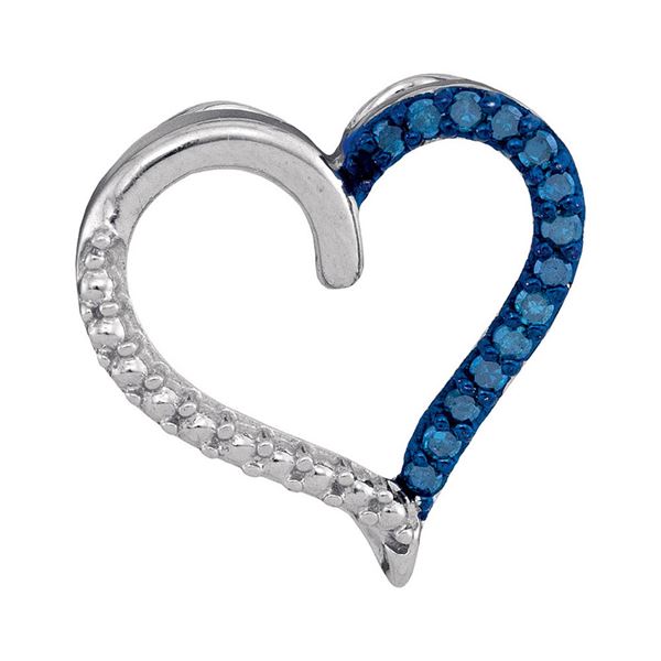Blue Color Enhanced Diamond Heart Outline Pendant 1/10 Cttw Sterling Silver