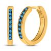 Image 1 : Blue Color Enhanced Diamond Hoop Earrings 1/4 Cttw 10kt Yellow Gold
