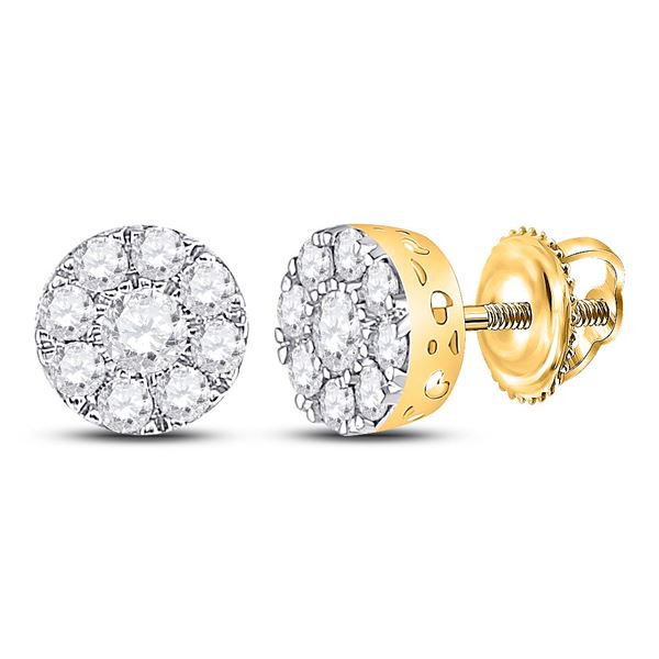 Diamond Flower Cluster Earrings 3/4 Cttw 10kt Yellow Gold