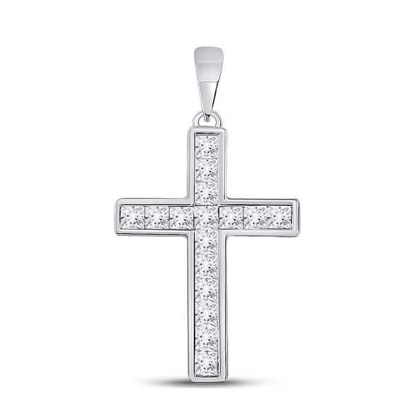 Princess Diamond Cross Pendant 5/8 Cttw 14kt White Gold