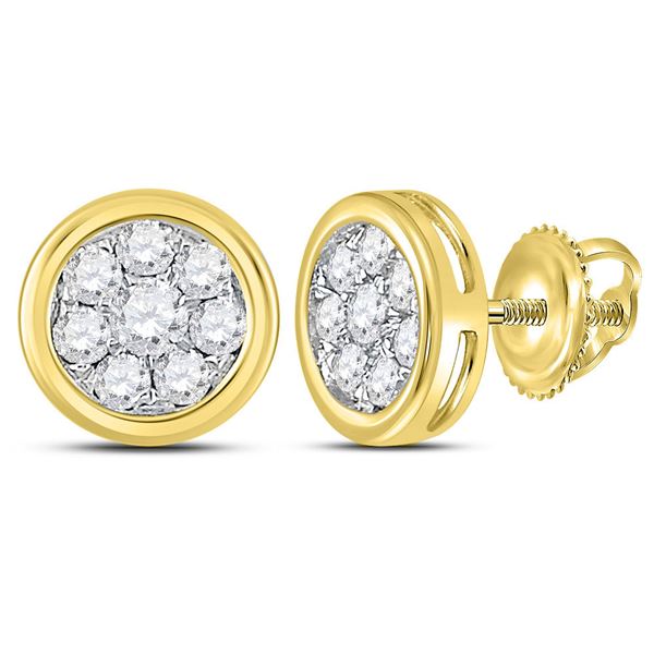 Diamond Circle Cluster Stud Earrings 1/2 Cttw 14kt Yellow Gold