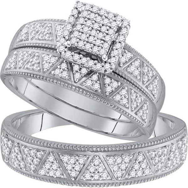 His Hers Diamond Square Matching Wedding Set 1/2 Cttw 10kt White Gold